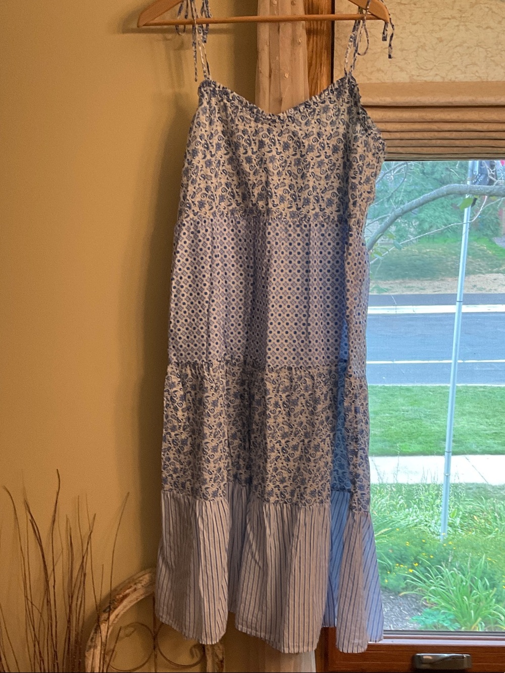J Crew Blue White Cotton MIDI Dress L